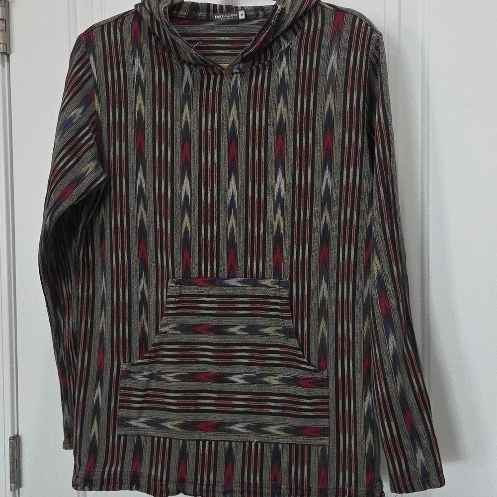 Earthbound Trading Co. Women's Baja Fair Isle Pattern Casual Hoodie Gray Medium